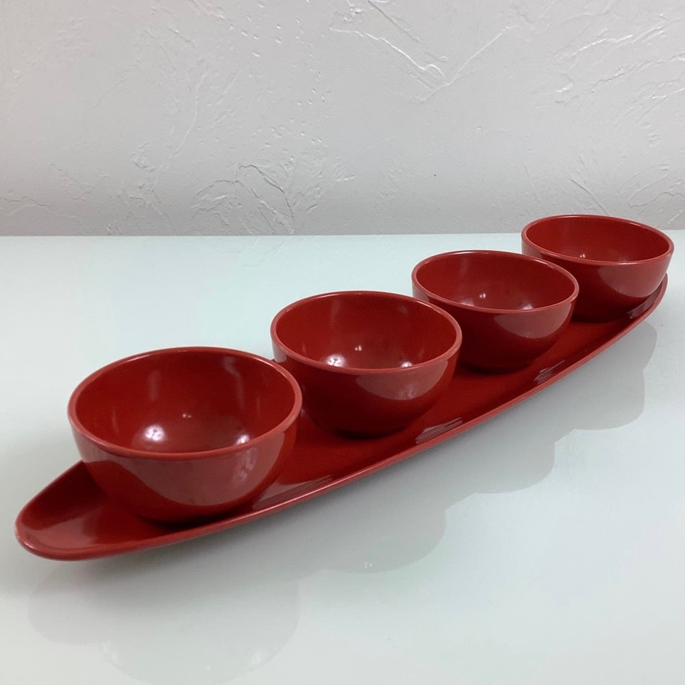 Vintage MCM Melamine Retro Appetizer serving platter set of 5 EUC